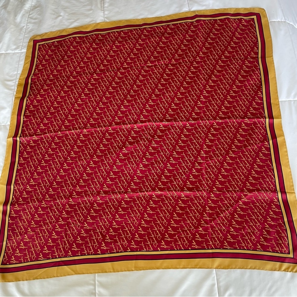 Josh Bach 100% Silk Scarf John Steinbeck Signature Print Red Square 35 x 35 In. - Picture 8 of 11